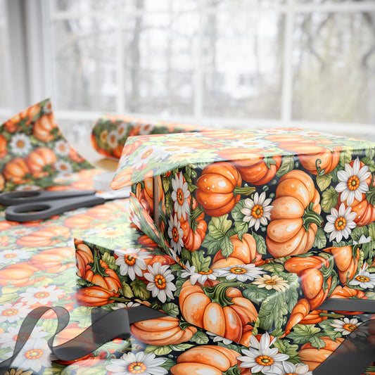 Pumpkin Patch Chic – Autumn Floral Pumpkin Wrapping Paper