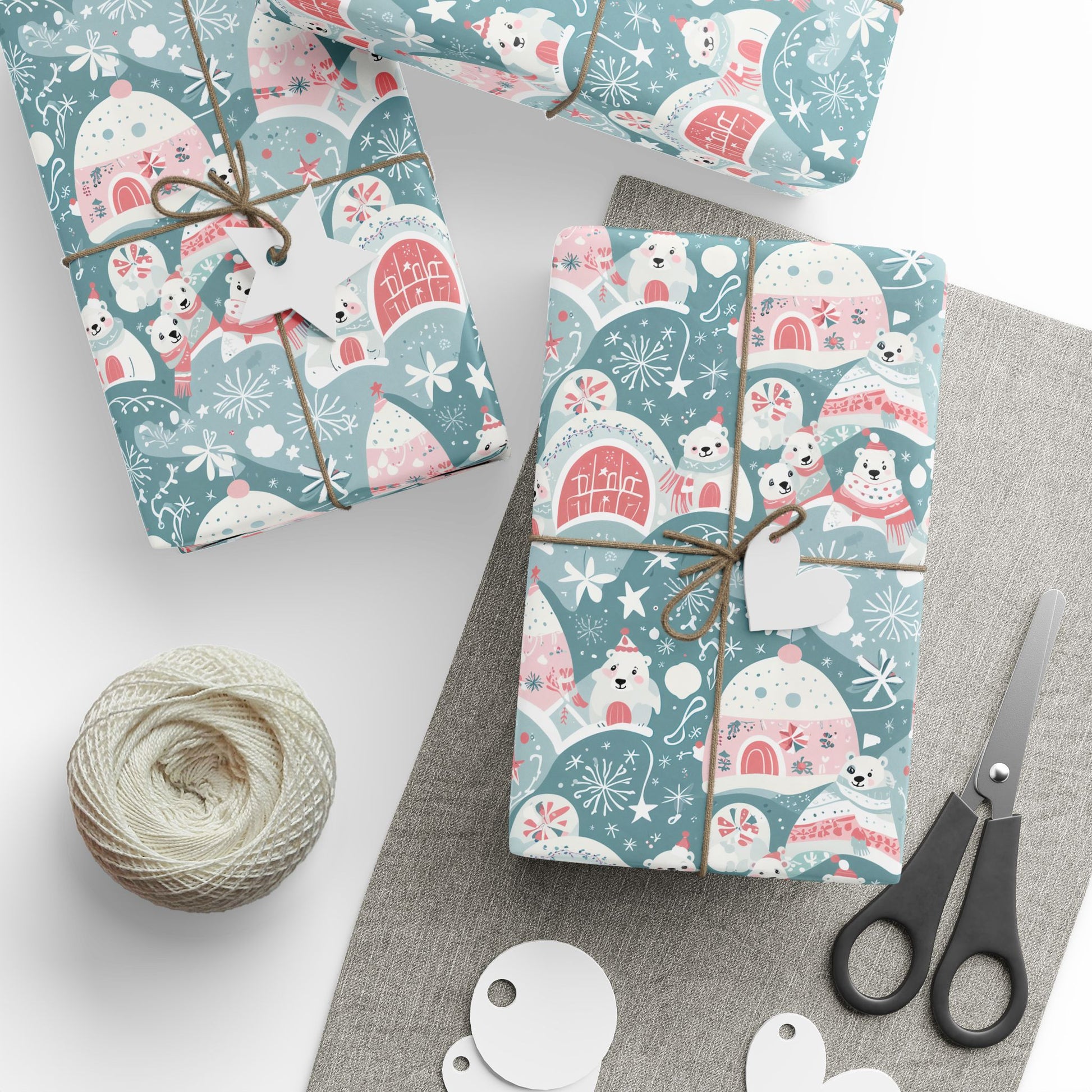 Pastel Polar Bear Christmas Wrapping Paper - Lokipawz