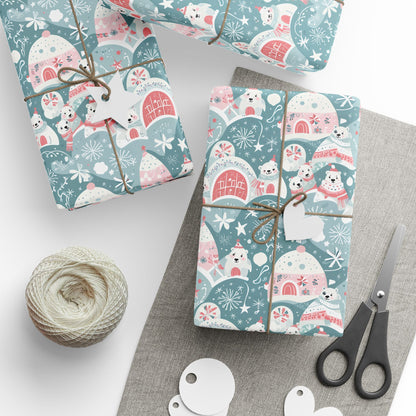 Icy Paws & Peppermint Igloos – Arctic Wonderland Wrapping Paper