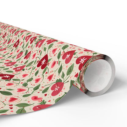 Orange Floral & Heart Wrapping Paper