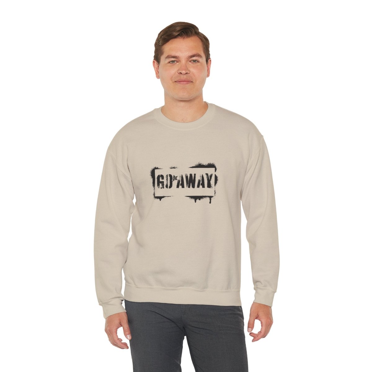 Crewneck Sweatshirt - 'Go Away' Stencil Graphic Cozy Pullover