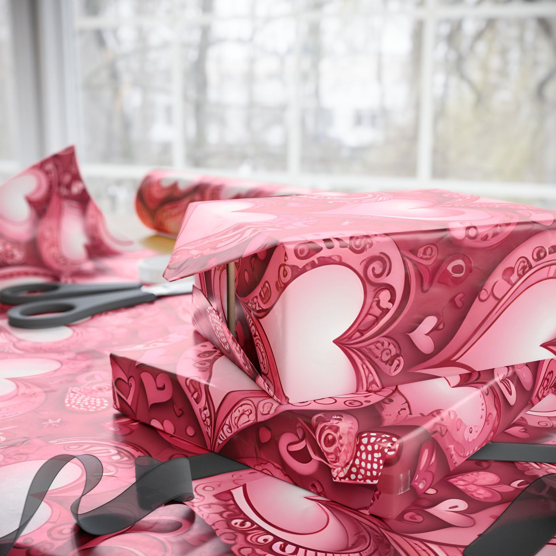 Sweet Pink Heart Print Gift Wrap for Valentine's Day