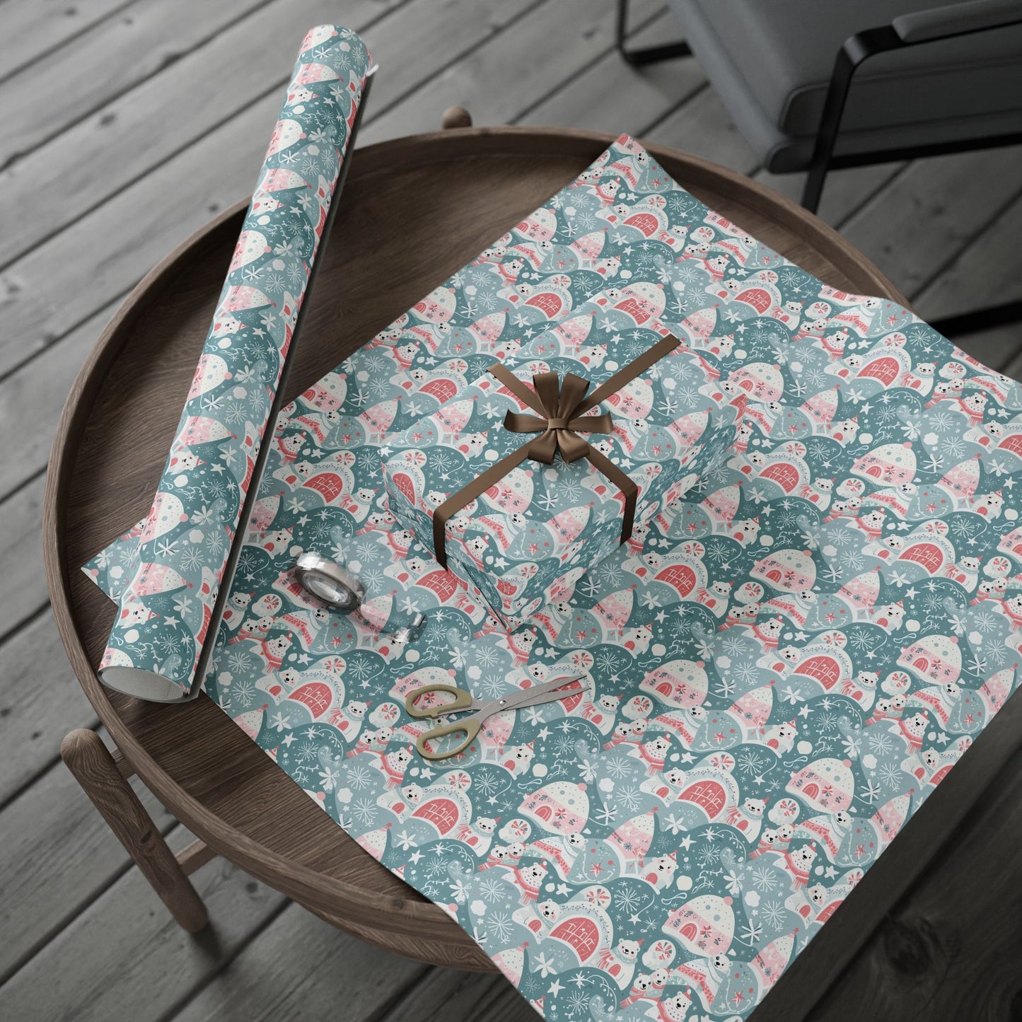 Icy Paws & Peppermint Igloos – Arctic Wonderland Wrapping Paper
