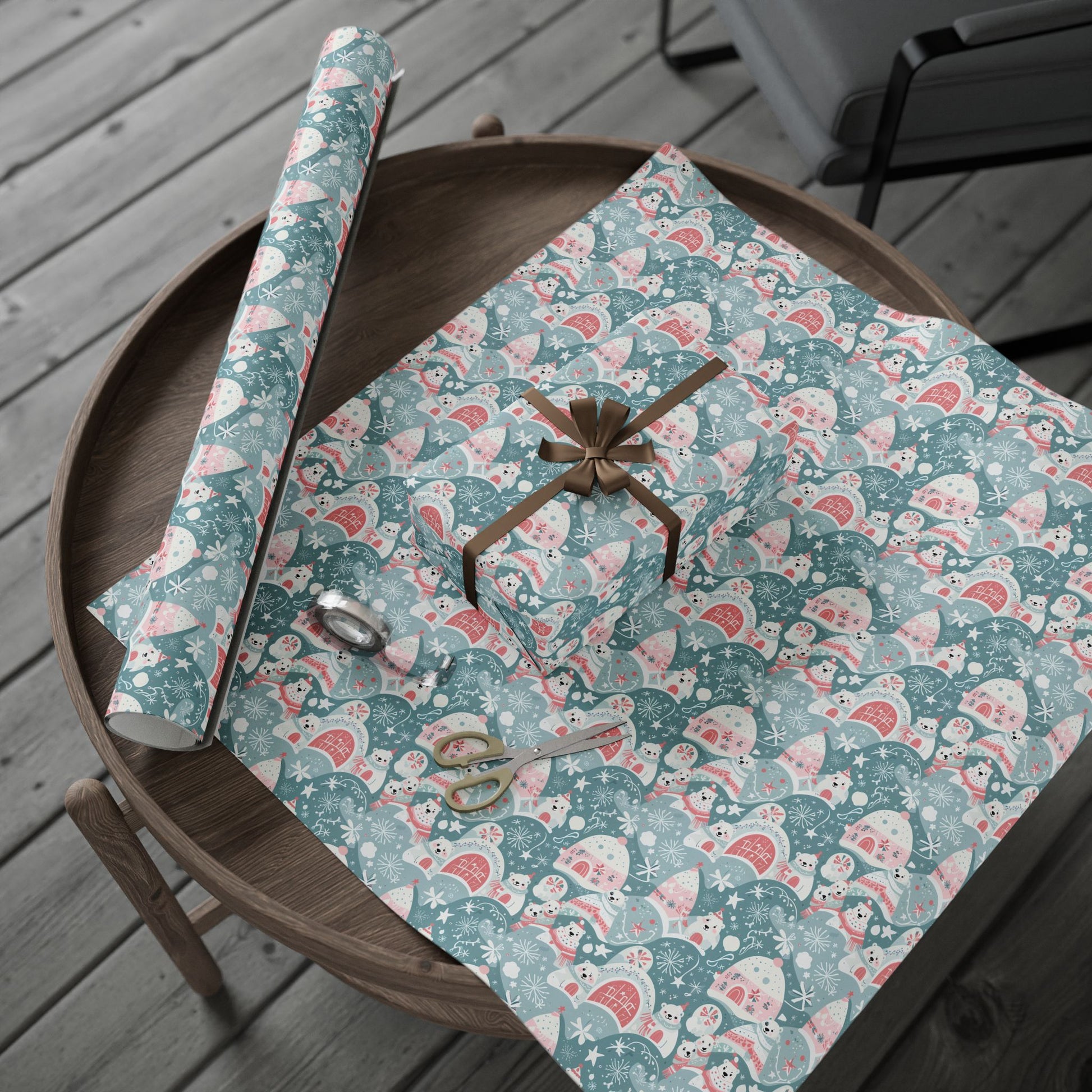 Icy Paws & Peppermint Igloos – Arctic Wonderland Wrapping Paper