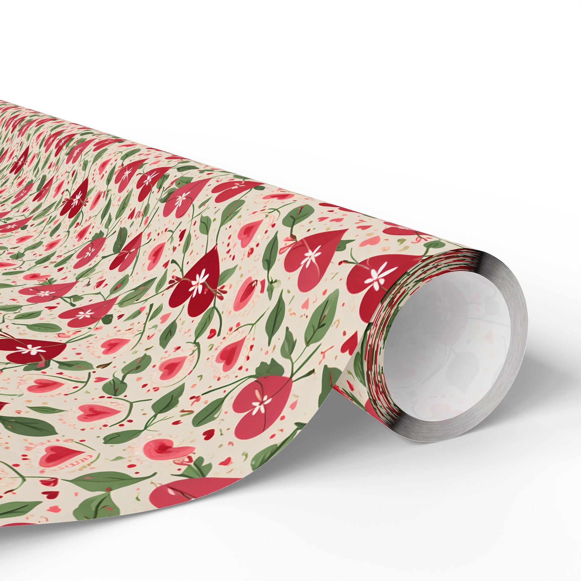 Orange Floral & Heart Wrapping Paper