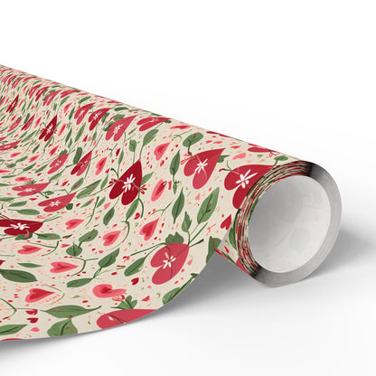 Orange Floral & Heart Wrapping Paper