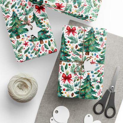 Merry & Bright Botanicals – Watercolor Tree & Garland Wrapping Paper