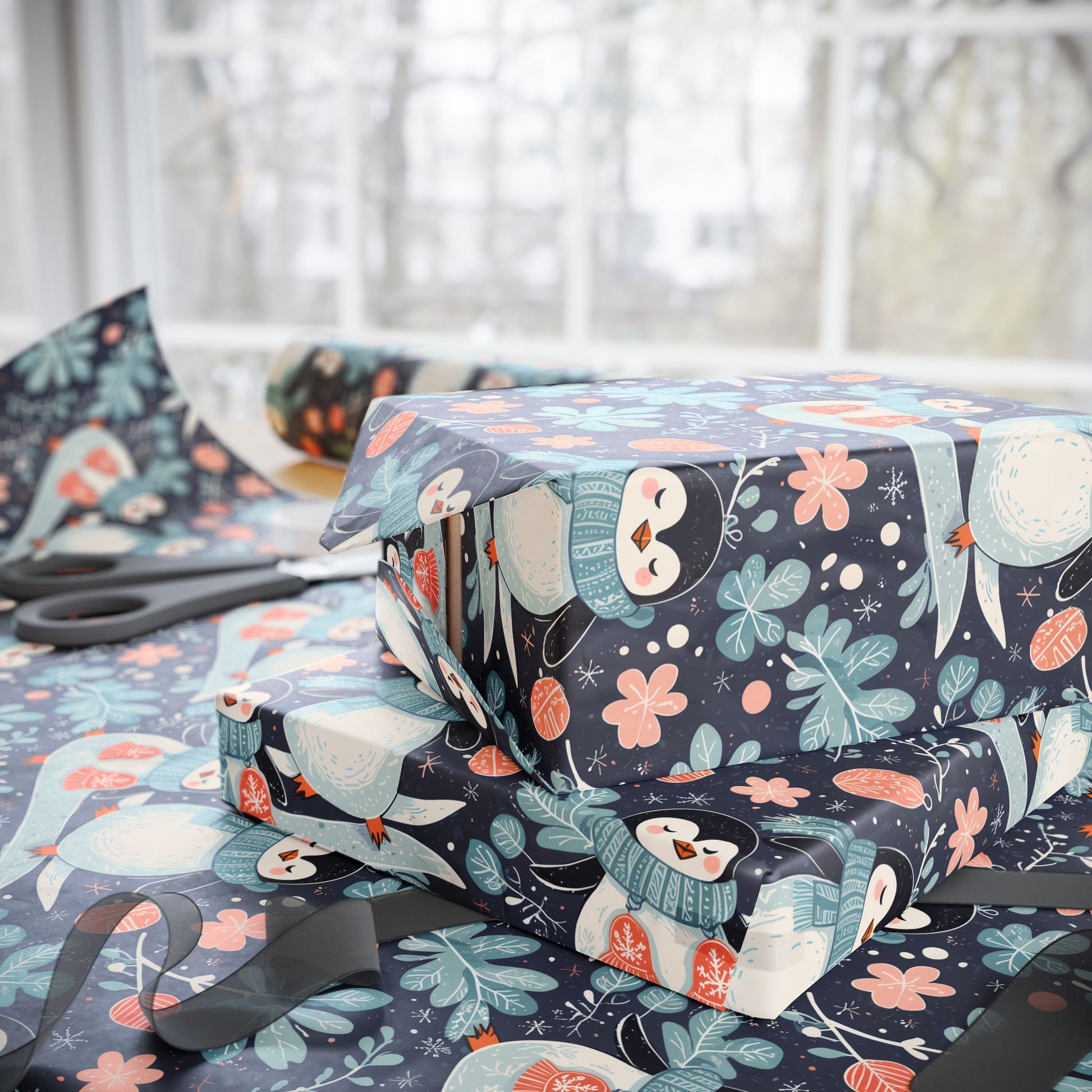 Penguin Dreams & Snowy Schemes – Soft Winter Wrapping Paper