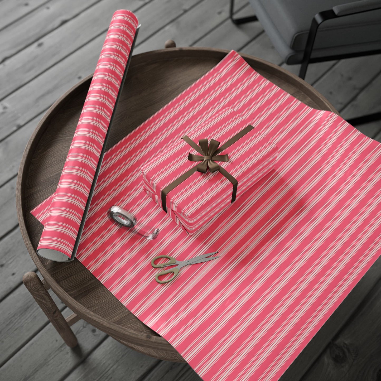 Chic Pink Striped Wrapping Paper