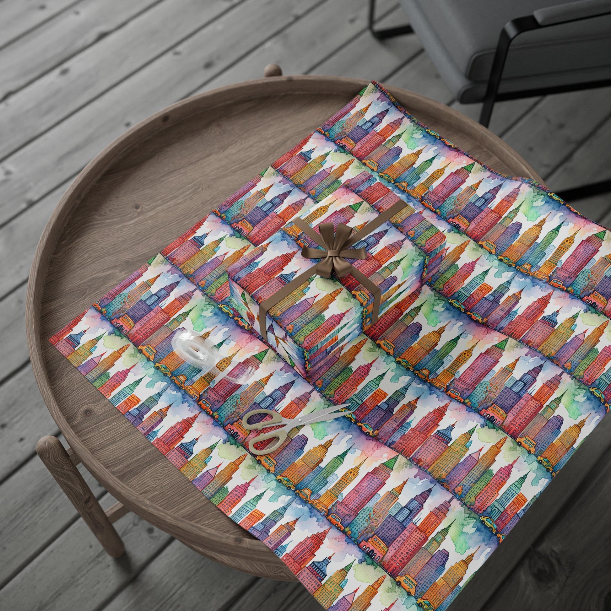 Abstract Cityscape Watercolor Gift Wrap