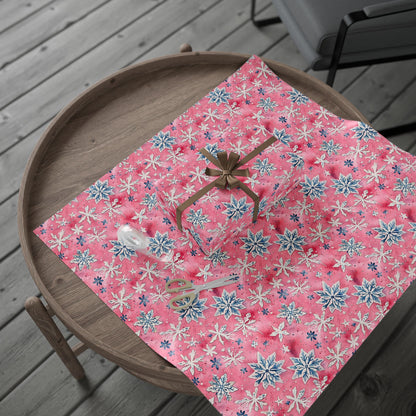 Frosted Flurries & Blush Whirlwinds – Pink Snowflake Wrapping Paper
