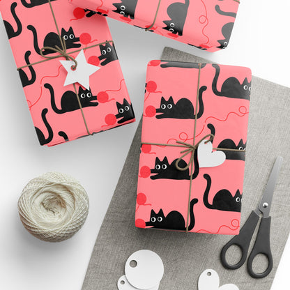 Pink Cat Wrapping Paper – Playful Black Kitty Design for Every Occasion