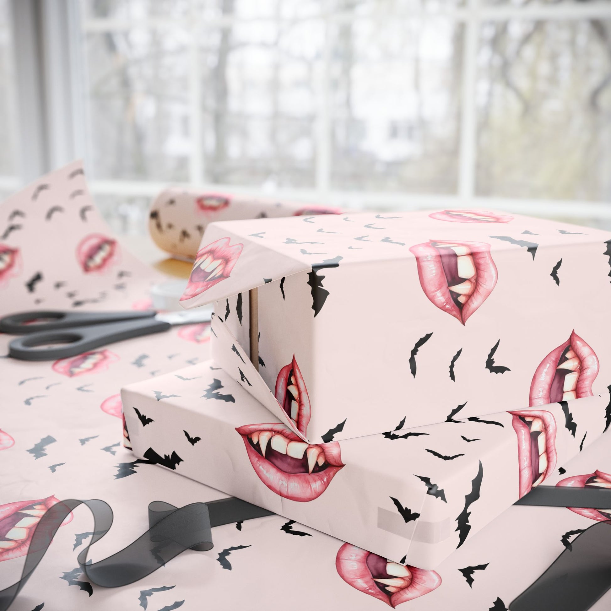 Vamp It Up – Fanged Lips & Bat Kisses Wrapping Paper
