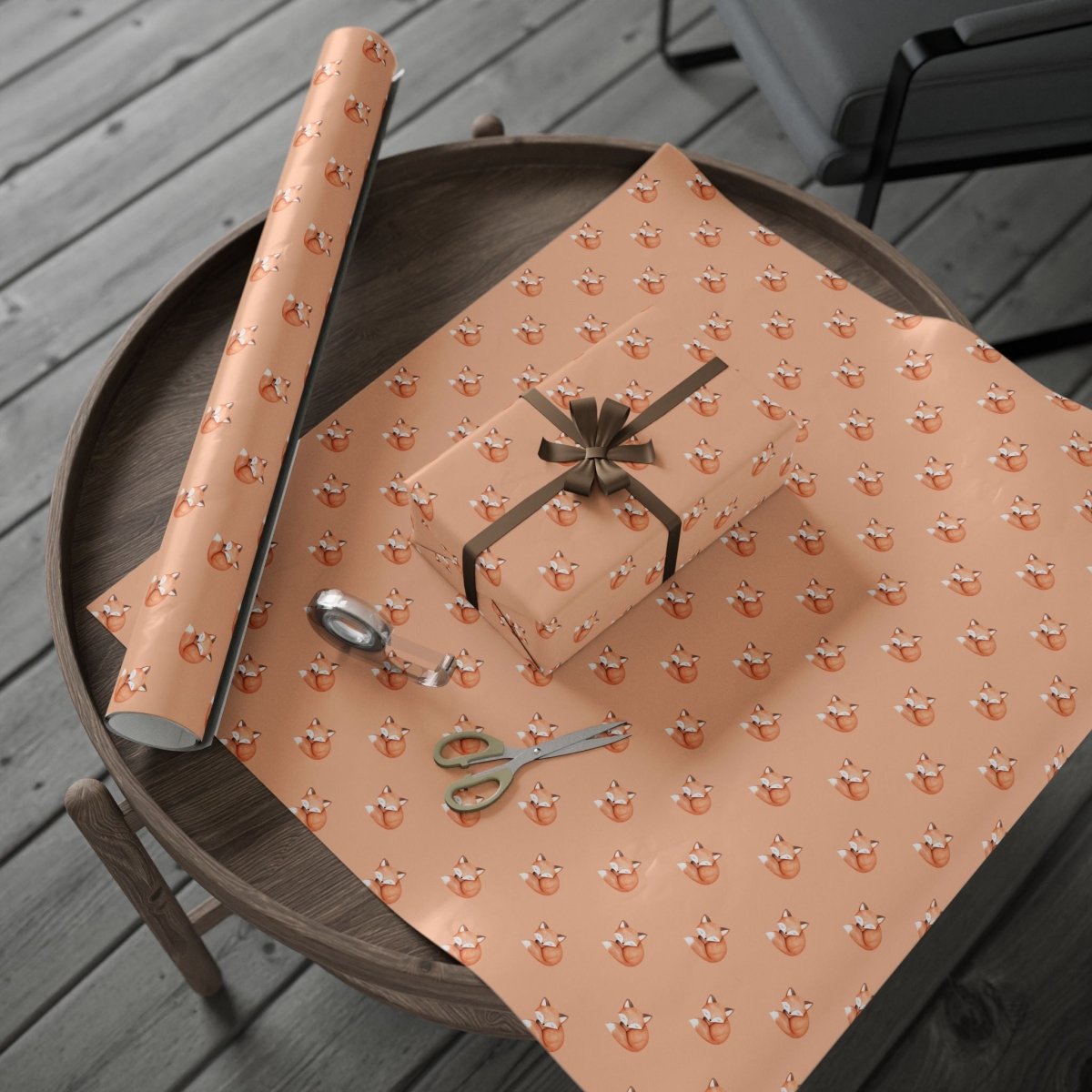 Cute Orange Fox on Orange Background Gift Wrap