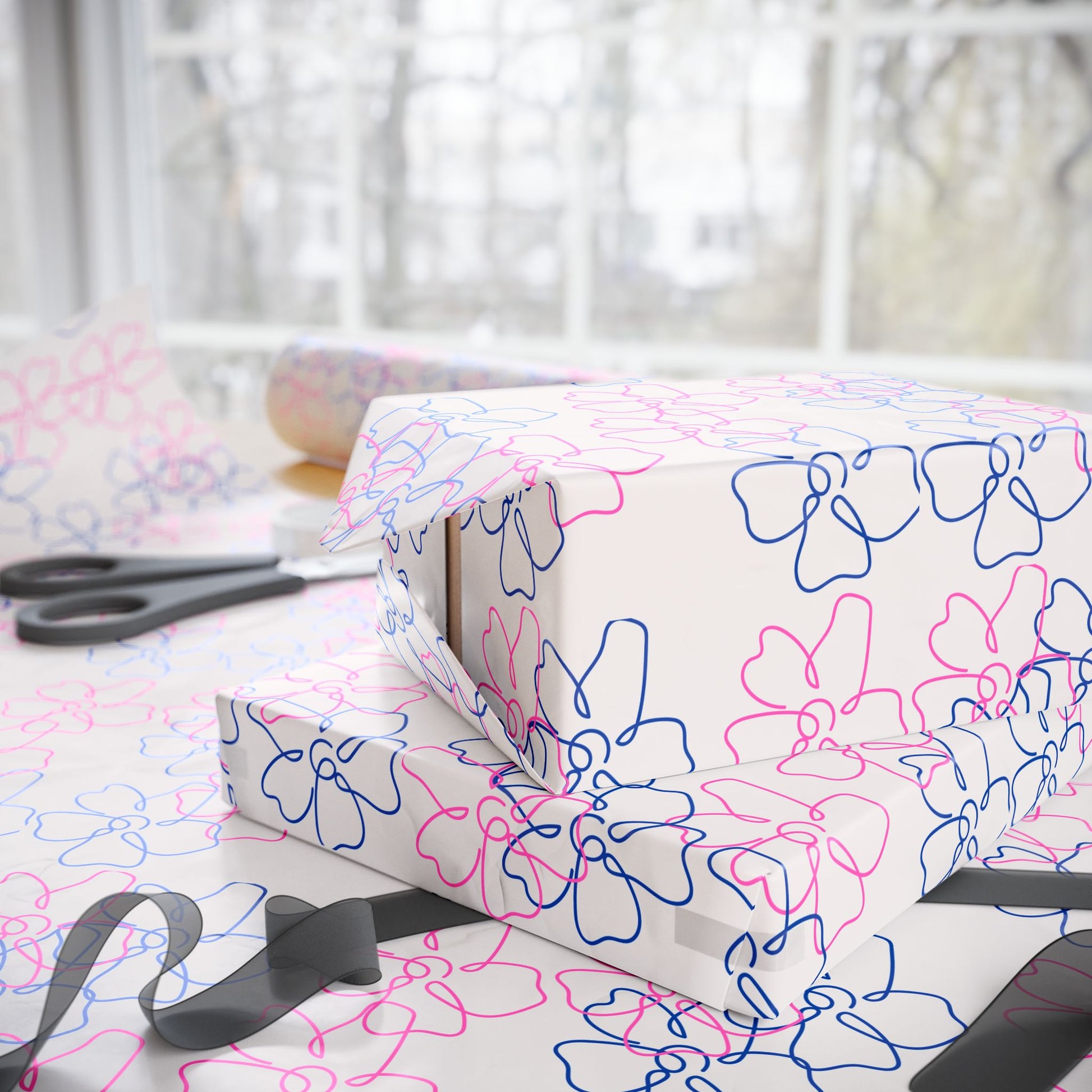Floral Line Drawing Wrapping Paper Roll