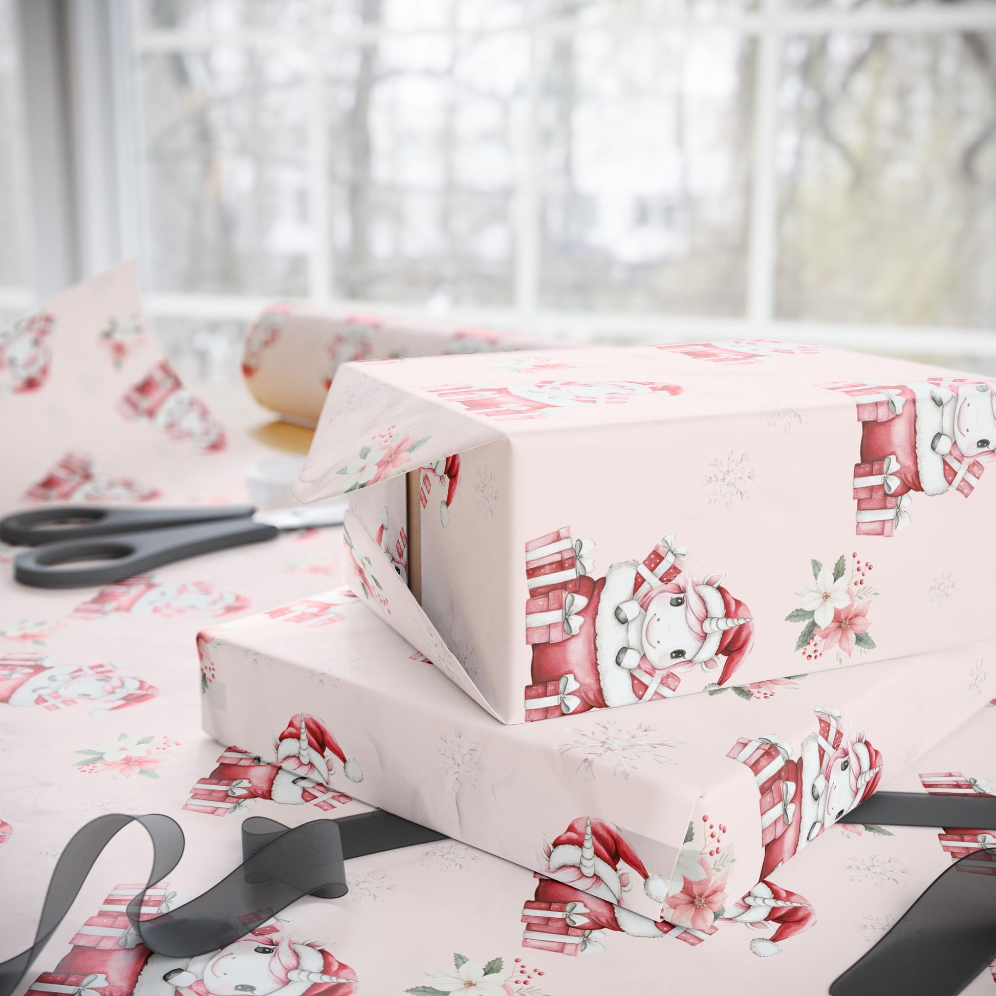 Santa’s Little Sparklecorn – Pink Unicorn Christmas Wrapping Paper