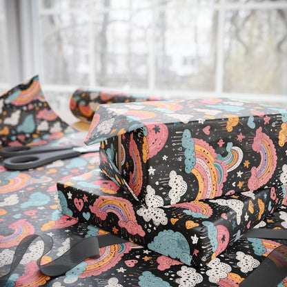 Midnight Rainbows – Whimsical Cosmic Wrapping Paper