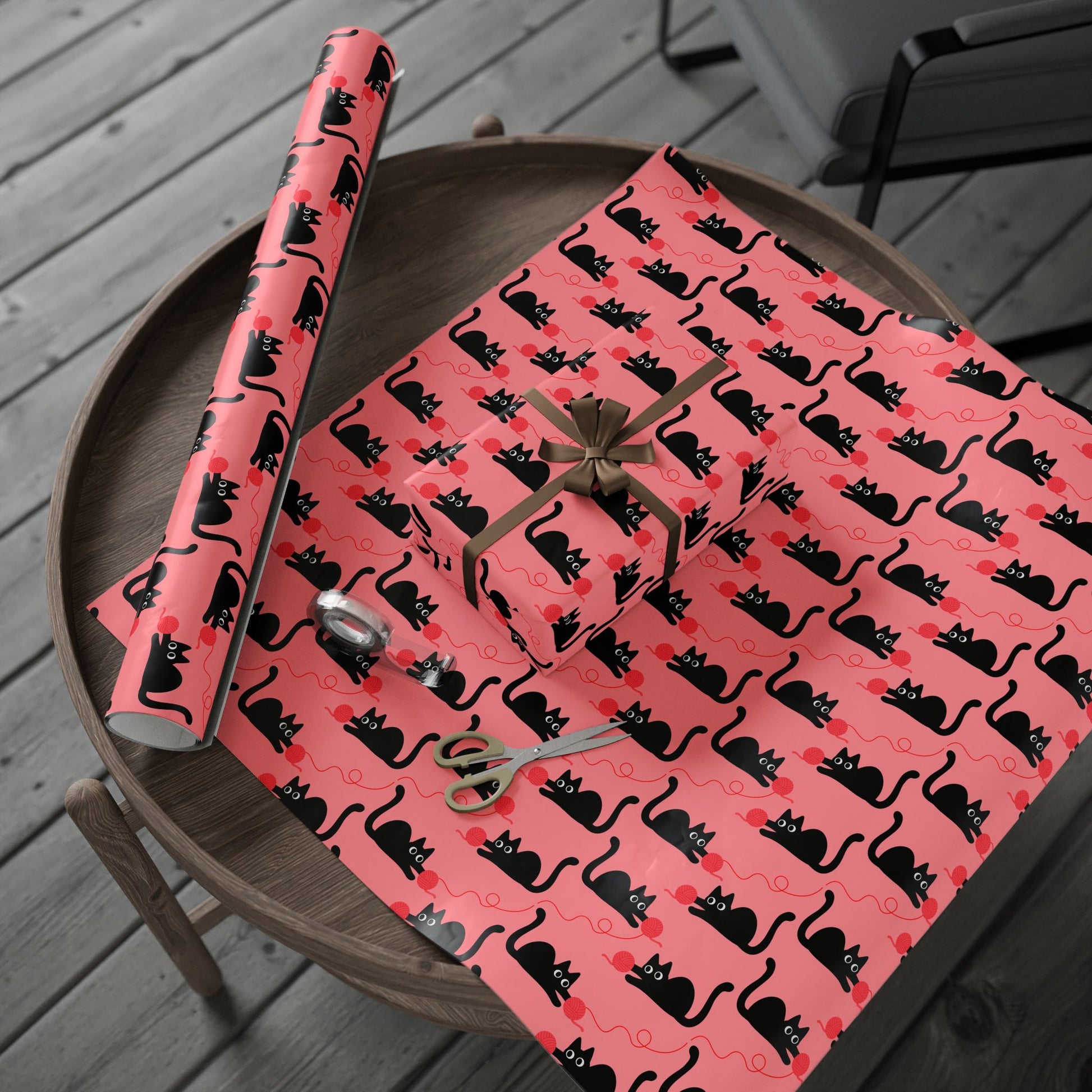 Pink Cat Wrapping Paper – Playful Black Kitty Design for Every Occasion