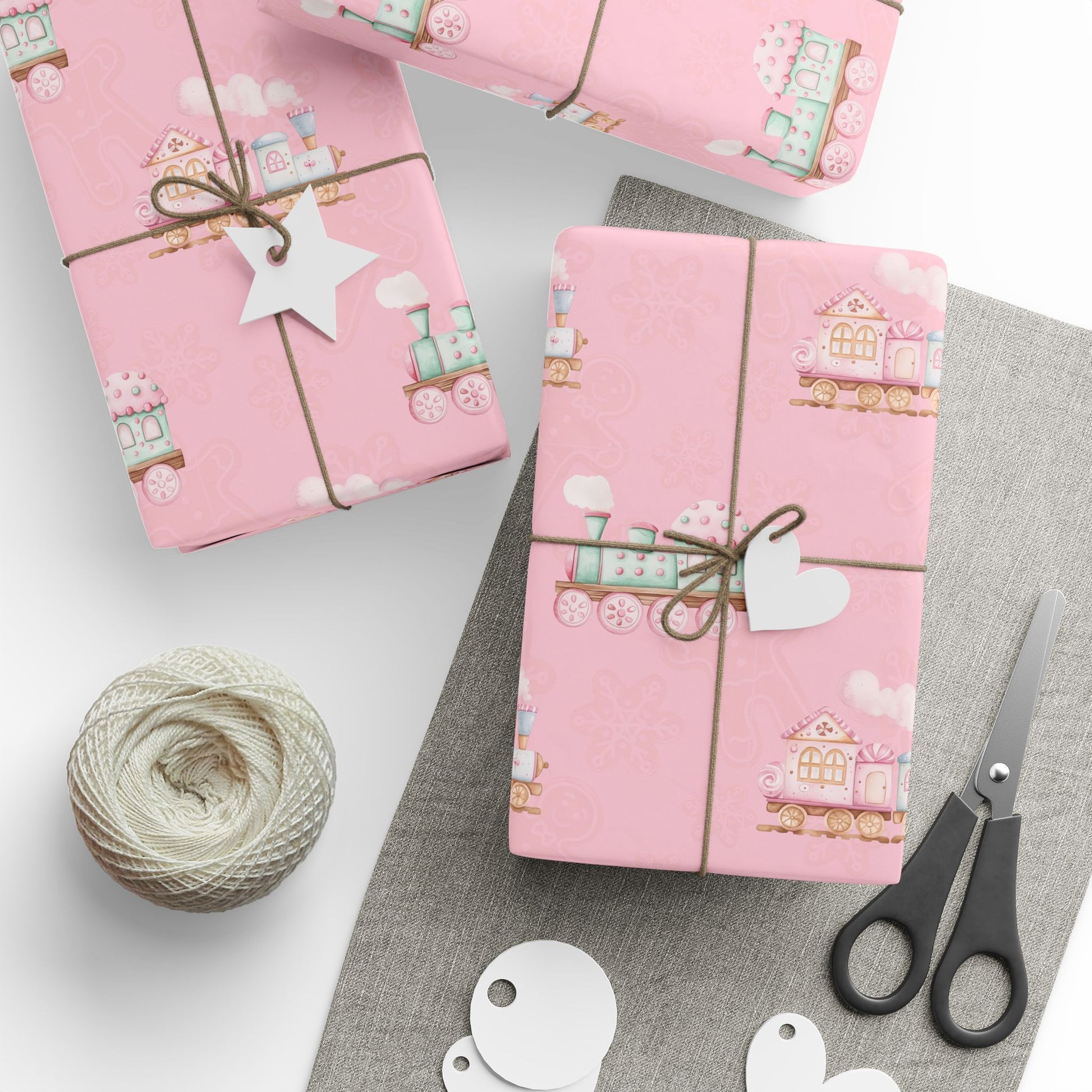Candy Caboose – Pink Gingerbread Train Wrapping Paper