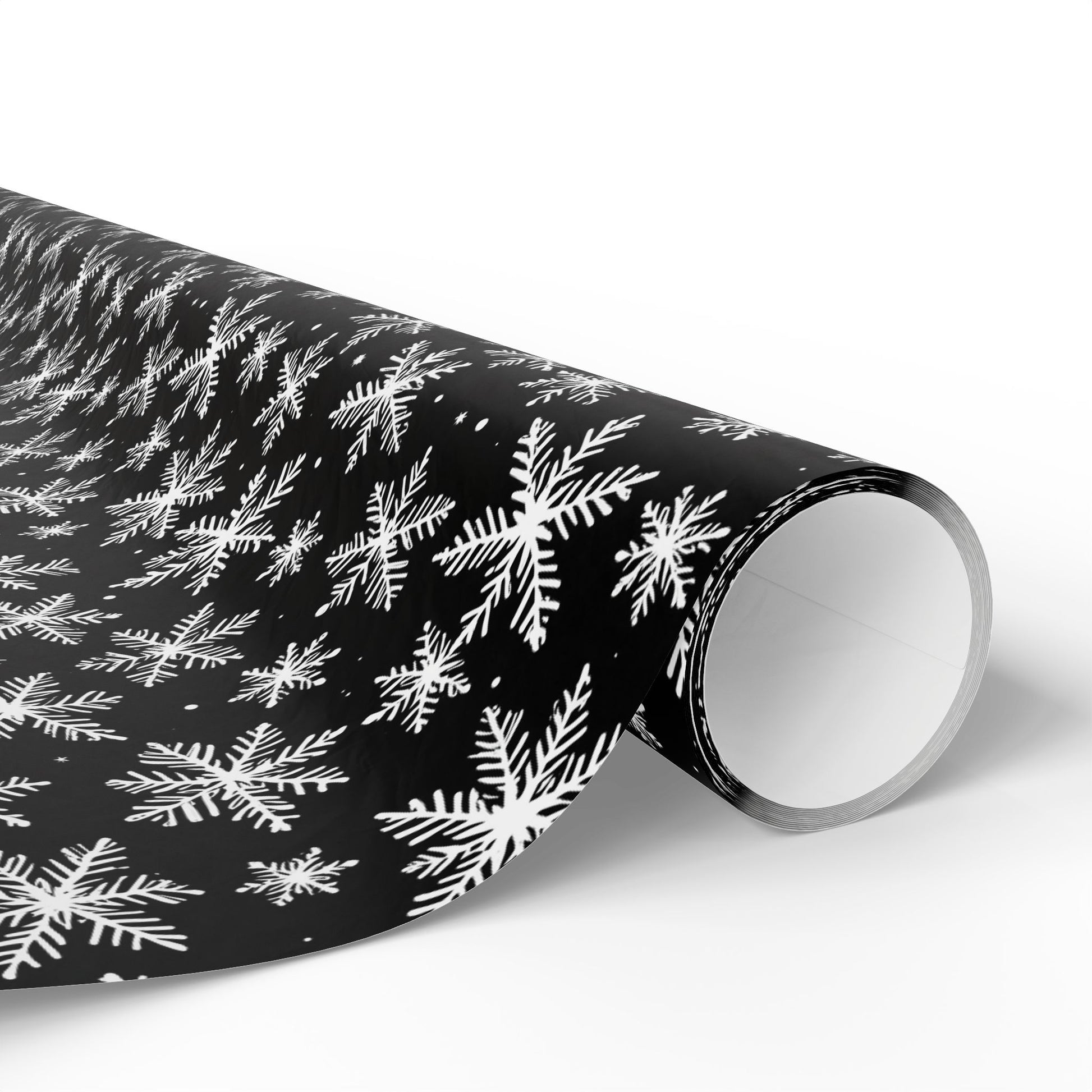 Midnight Flurries – Black & White Snowflake Wrapping Paper
