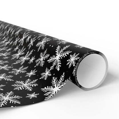 Midnight Flurries – Black & White Snowflake Wrapping Paper