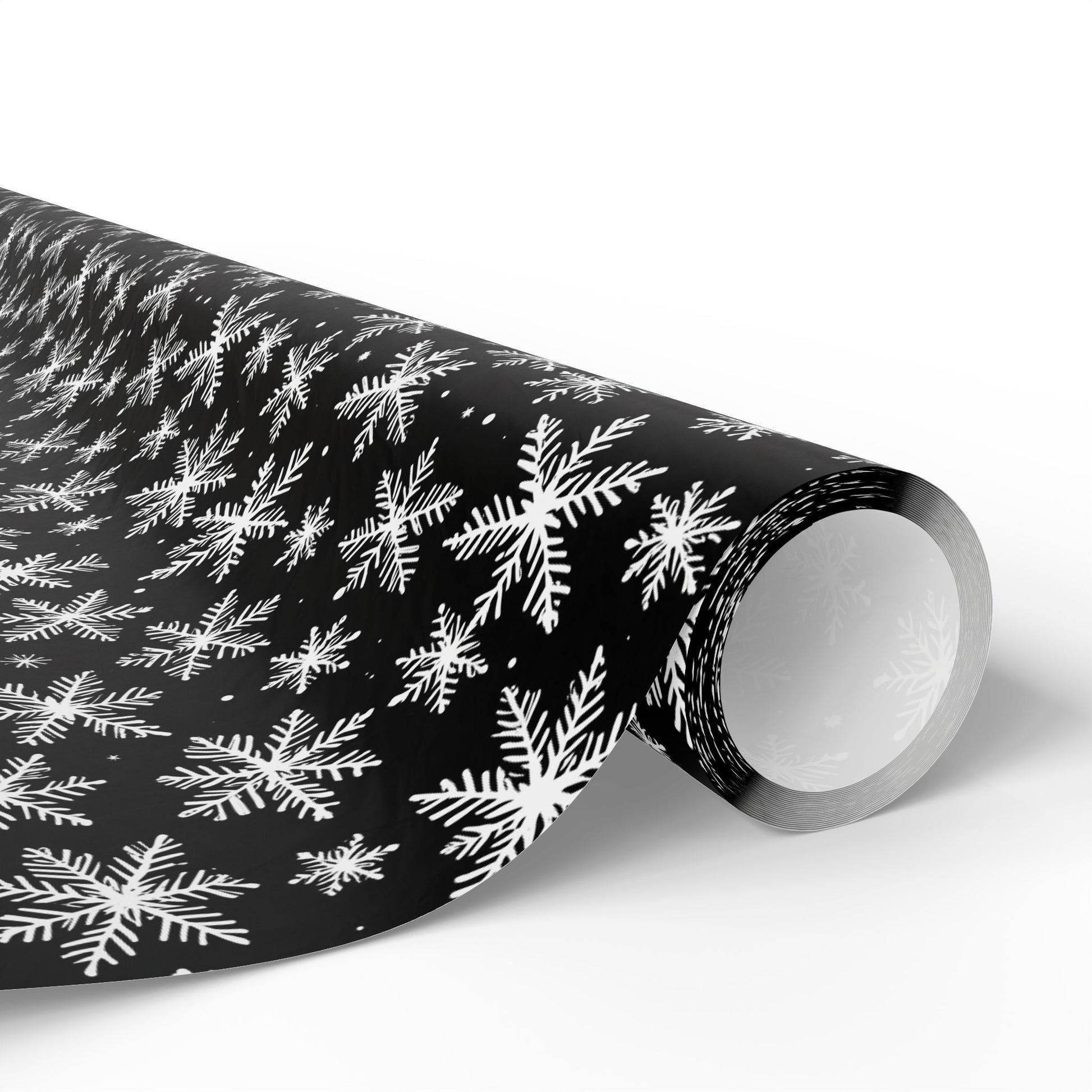 Midnight Flurries – Black & White Snowflake Wrapping Paper