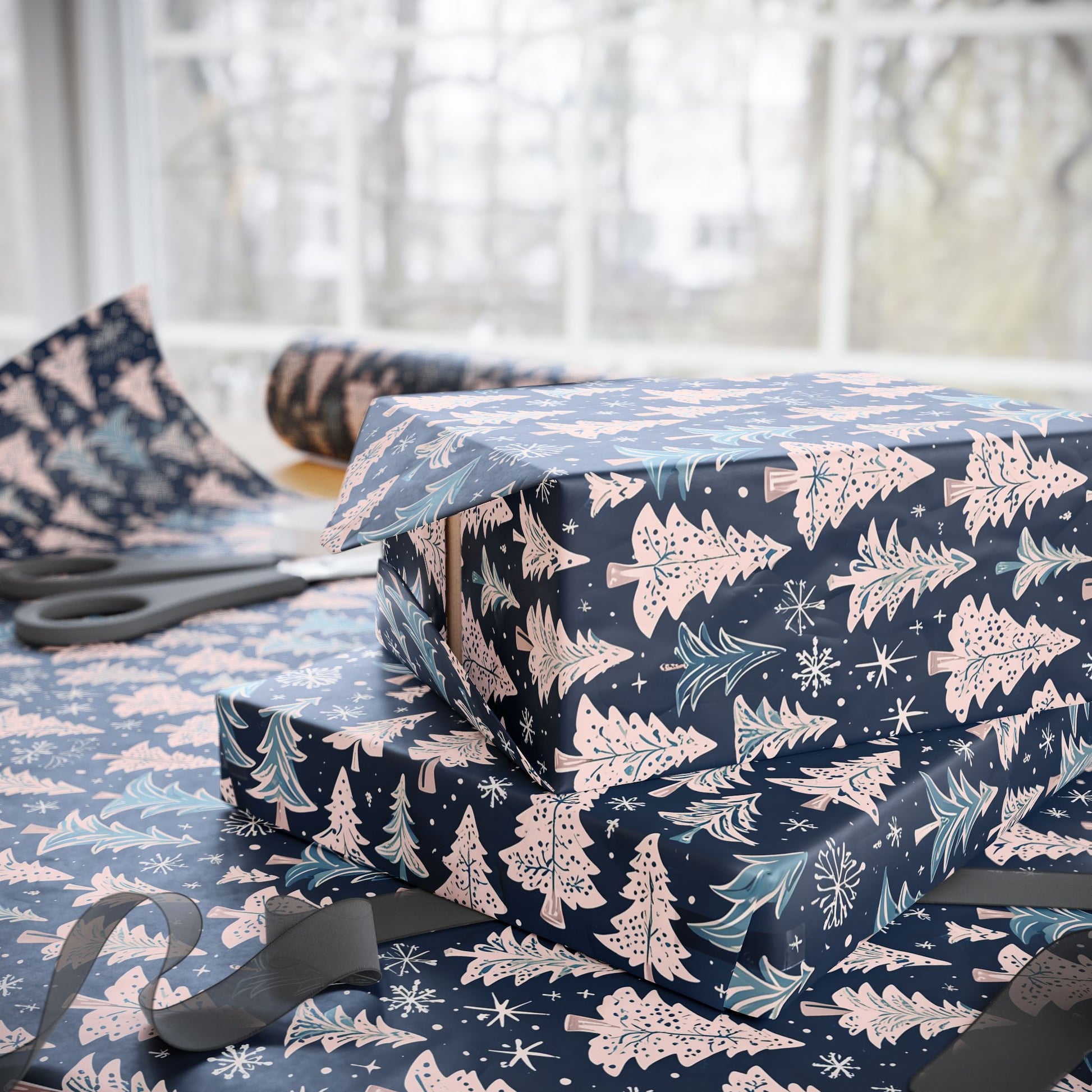 Elegant Pink & Navy Holiday Wrapping Papers
