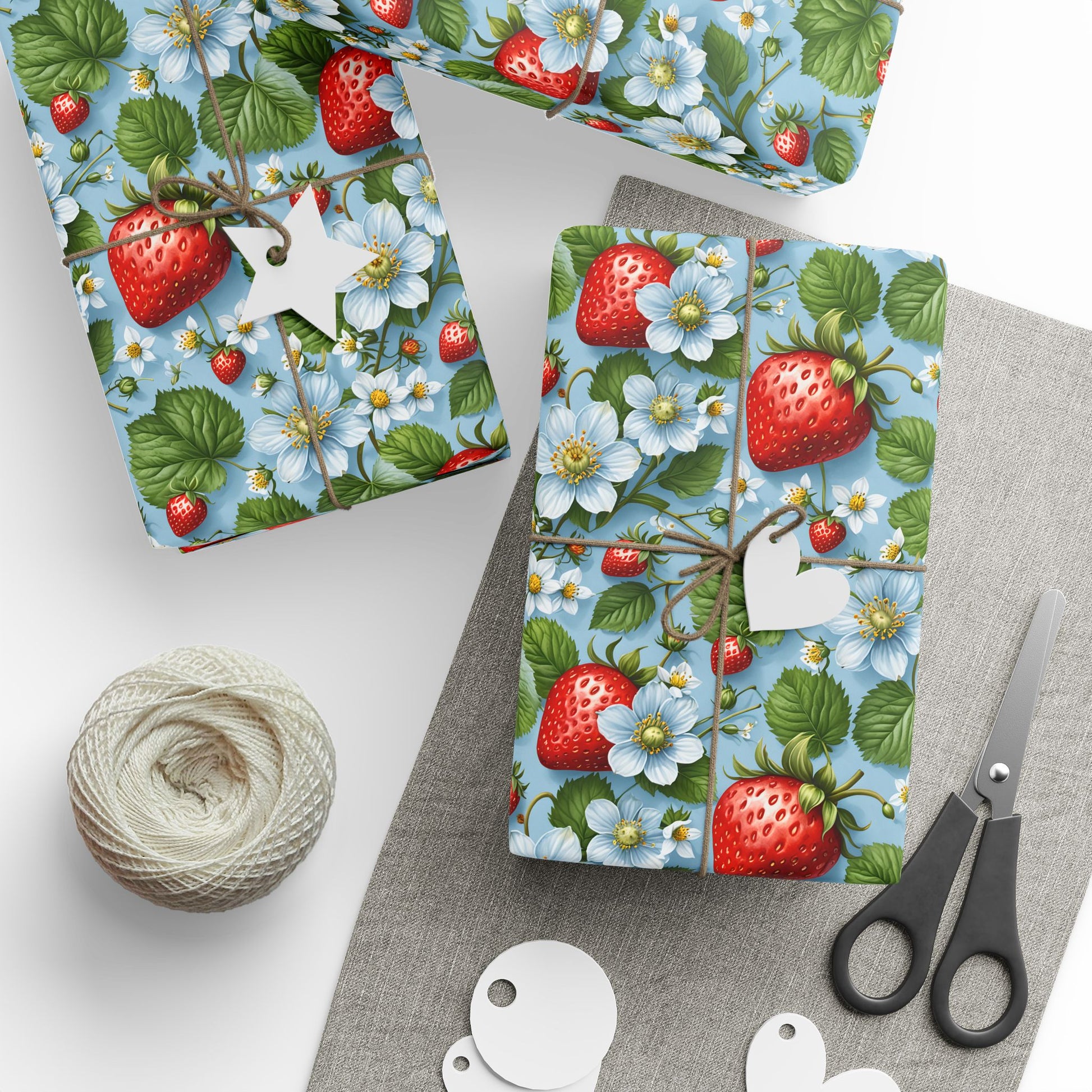 Blue Wrapping Paper featuring Delightful Strawberries