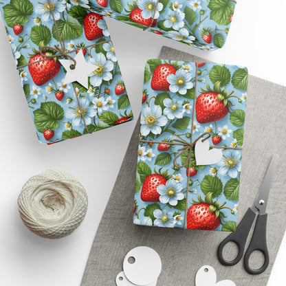 Blue Wrapping Paper featuring Delightful Strawberries