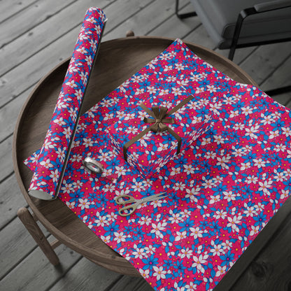 Vibrant Pink, White and Blue Floral Wrapping Paper