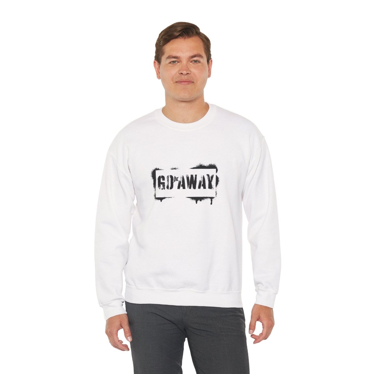 Crewneck Sweatshirt - 'Go Away' Stencil Graphic Cozy Pullover