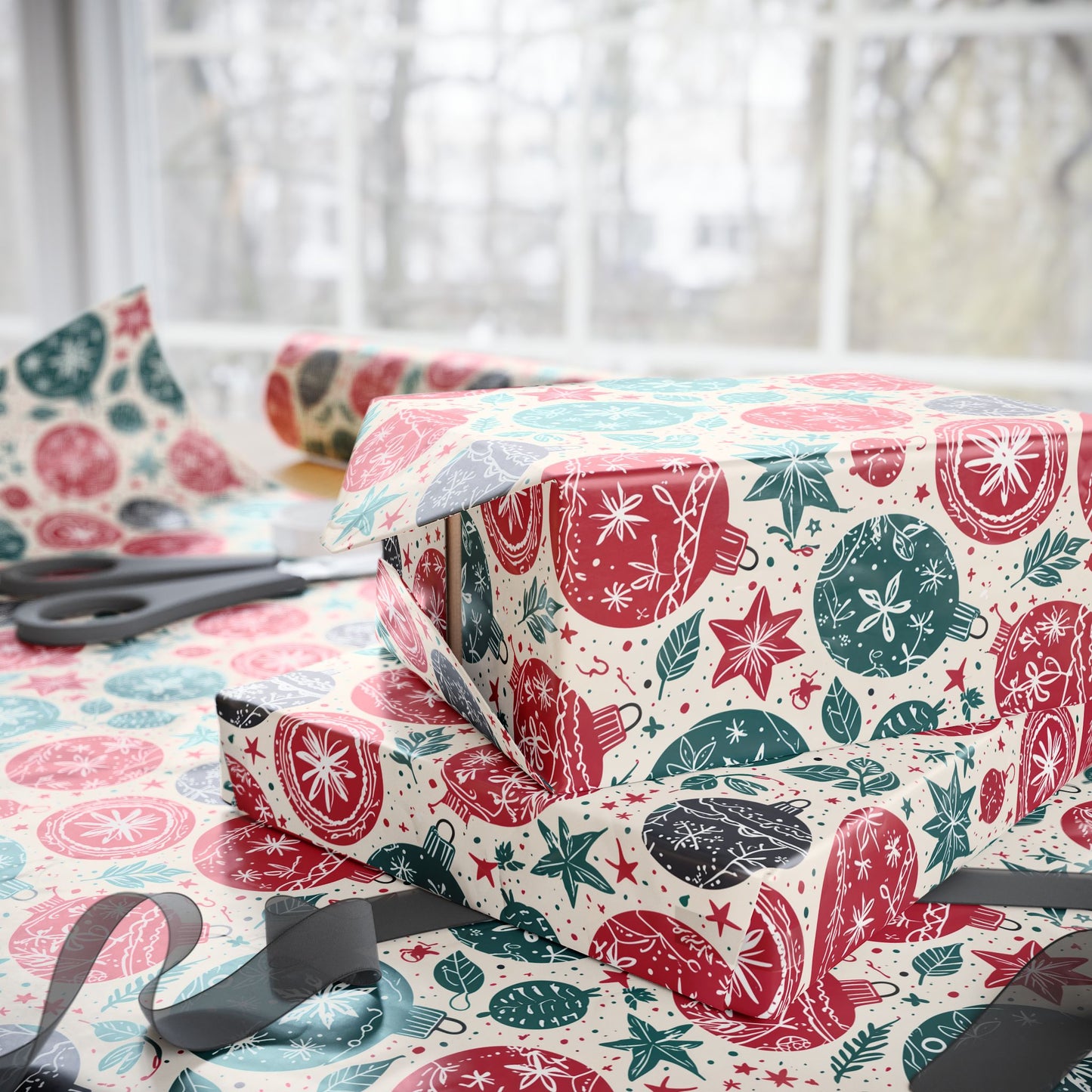 Retro Sprig & Bauble Swing – Mid - Century Modern Christmas Wrapping Paper