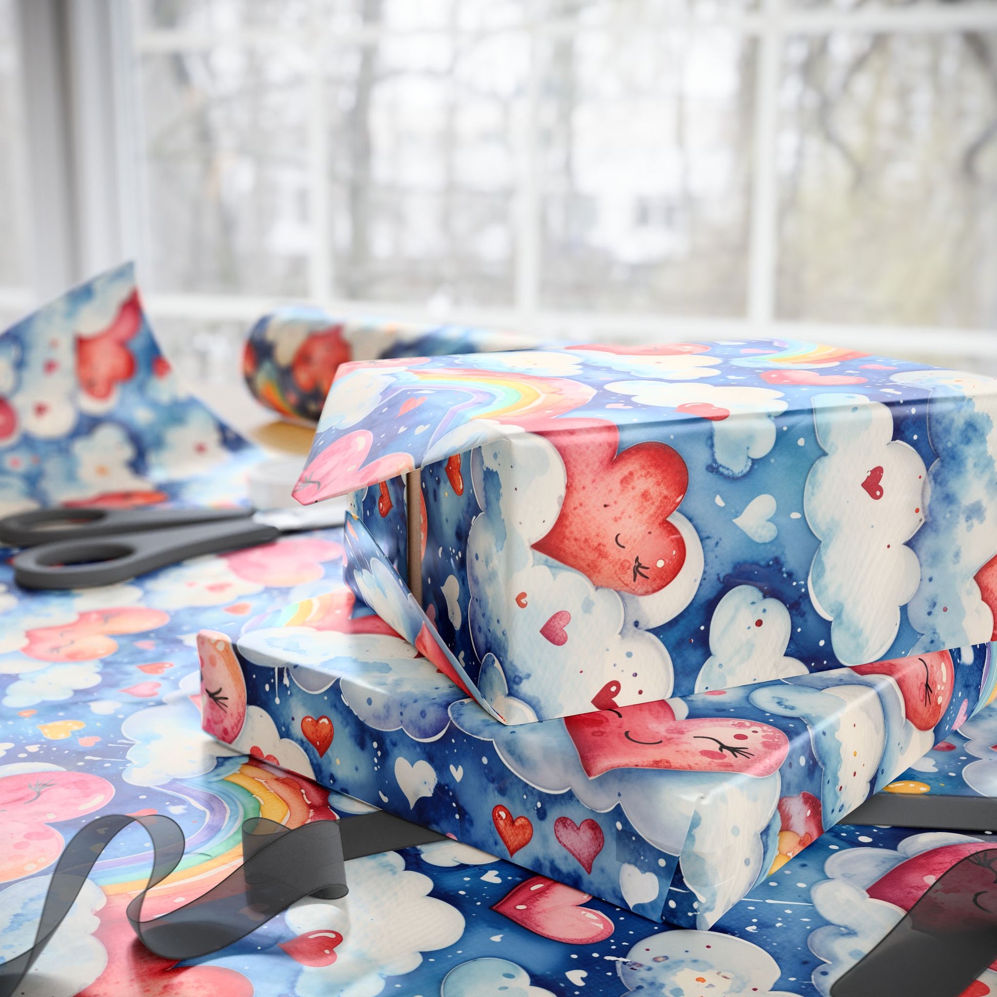 Colorful Heart & Rainbow Wrapping Paper