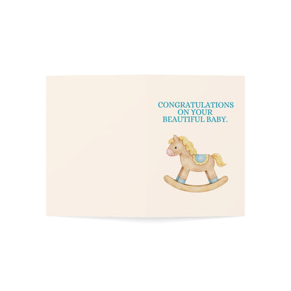 Congratulations on your beautiful baby | hope sitting down isn't too exciting | Greeting Card