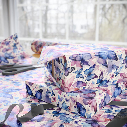 Flutter Fancy – Watercolor Butterfly Wrapping Paper in Blue & Blush