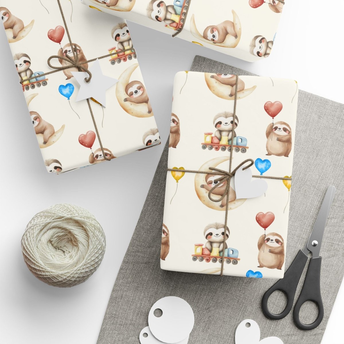 Snoozy Sloths & Balloon Dreams – Whimsical Wrapping Paper