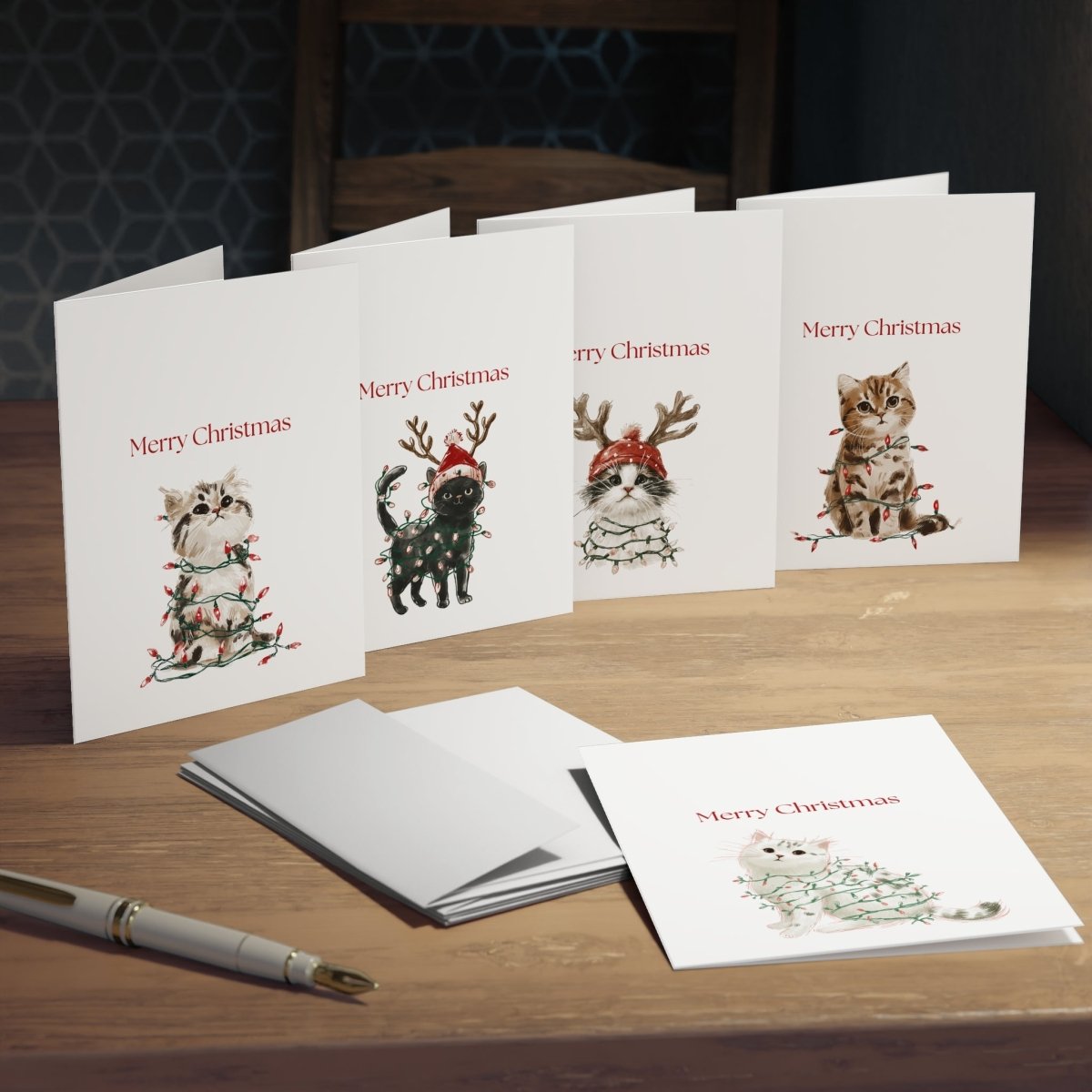 Christmas Light Kitten Greeting Cards (25-Pack)