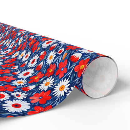 Vibrant Red, Blue and White Floral Wrapping Paper