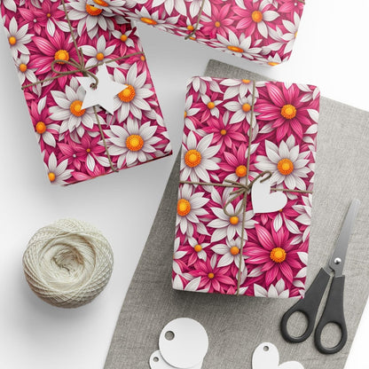 Pink & White Daisy Floral Gift Wrap Paper