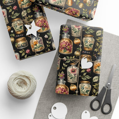 Wrapping Papers - Chic Apothecary Floral Vintage Glass Jar Pattern