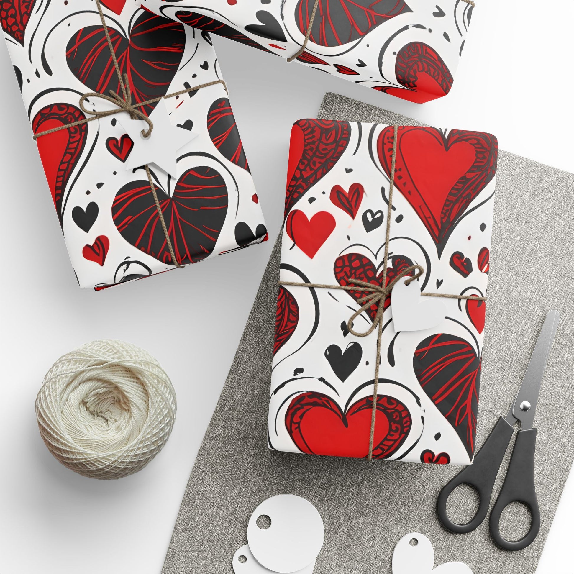 Stylish Gift Wrap with Vibrant Hearts in Black and Red