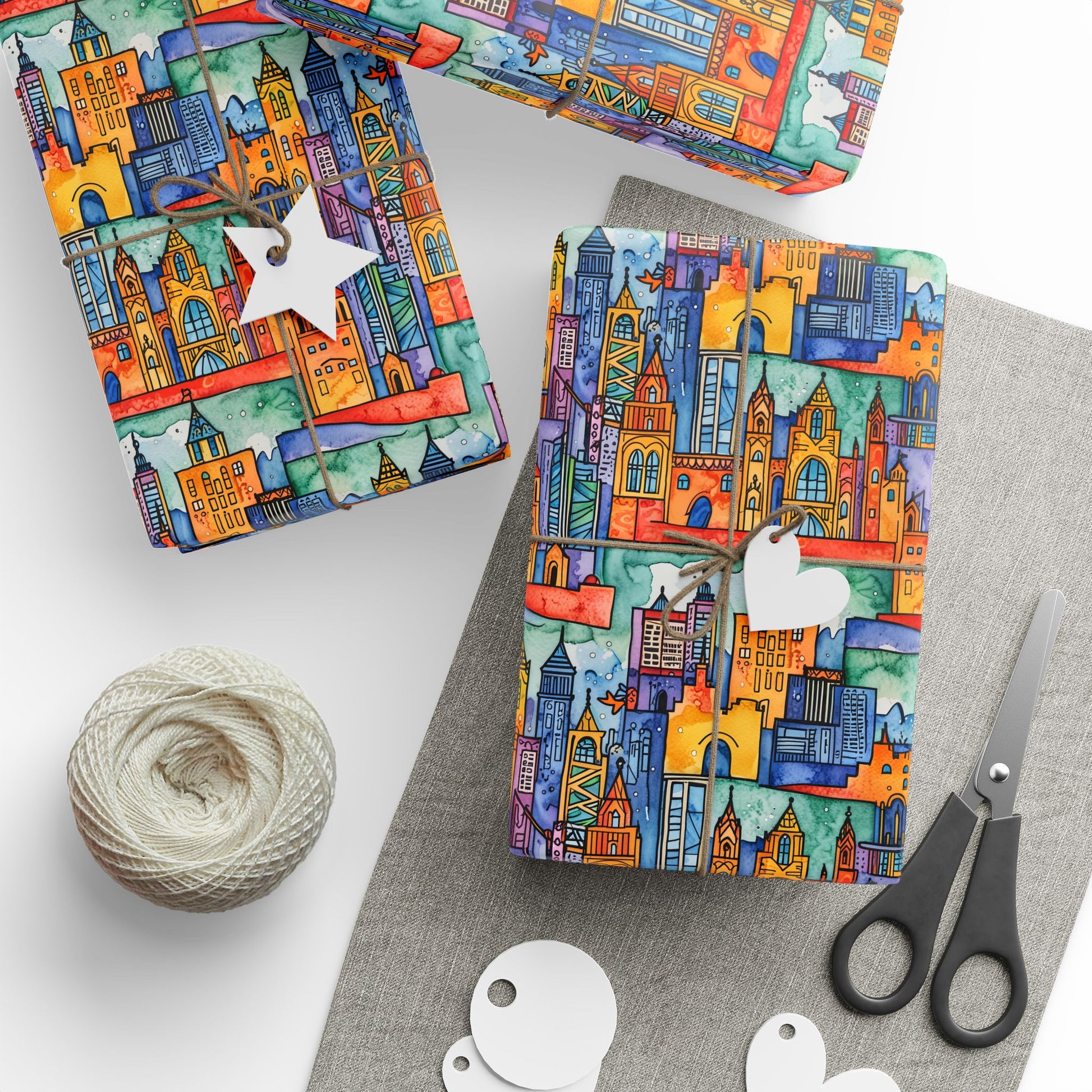 Vibrant Cityscape Wrapping Paper - Festive Gift Wrap