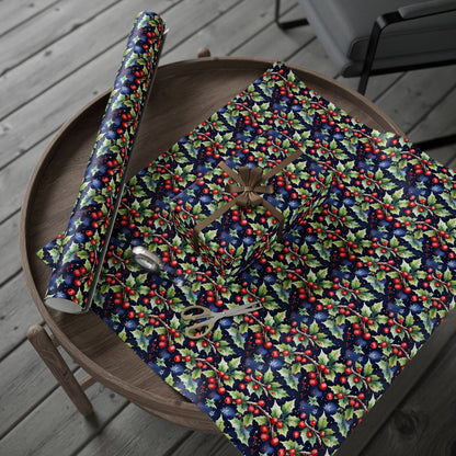 Holly Jolly Luxe – Navy & Berry Botanical Wrapping Paper