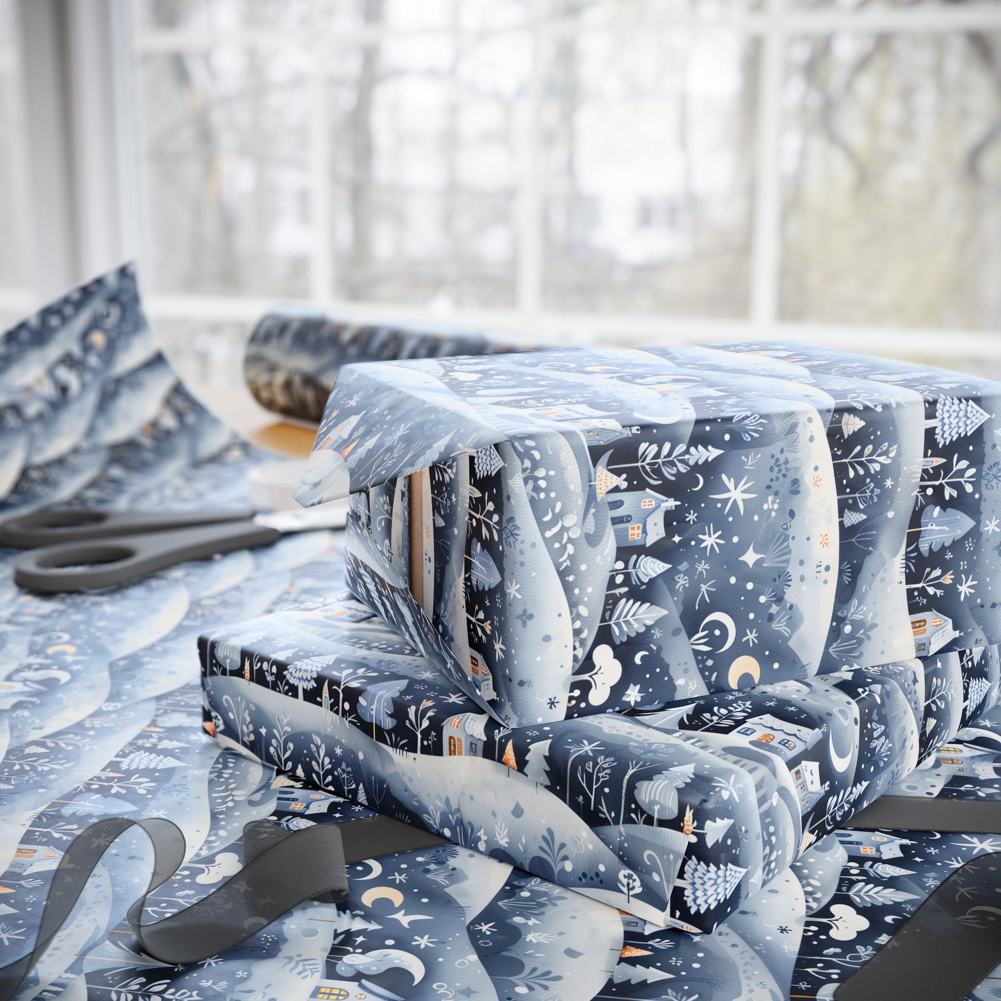 Silent Nightscape – Winter Village Wrapping Paper