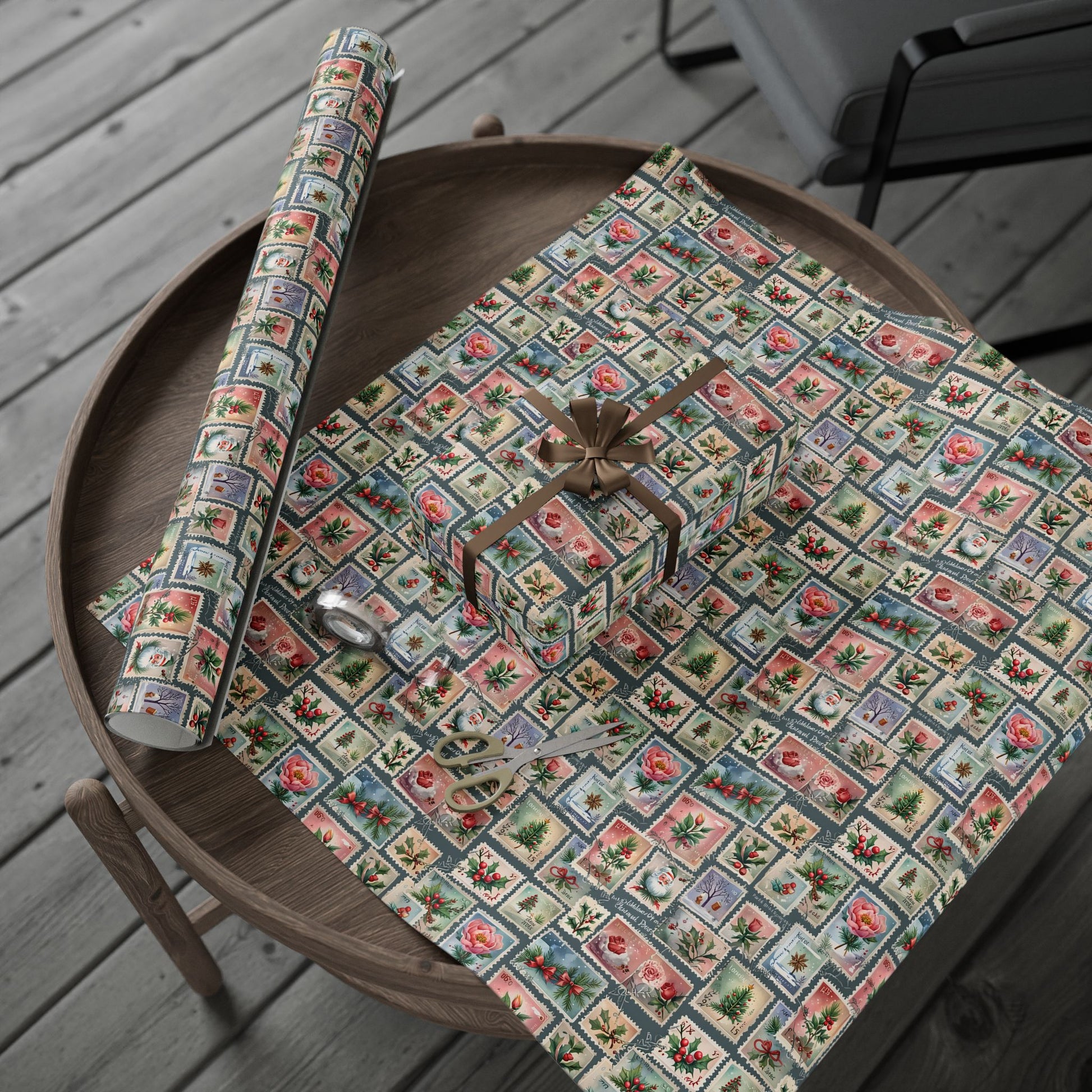 First - Class Festive – Vintage Holiday Stamps Wrapping Paper