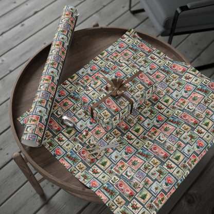 First - Class Festive – Vintage Holiday Stamps Wrapping Paper