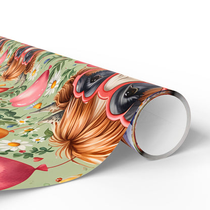 Gift Wrap - Unique Green Highland Cow Design