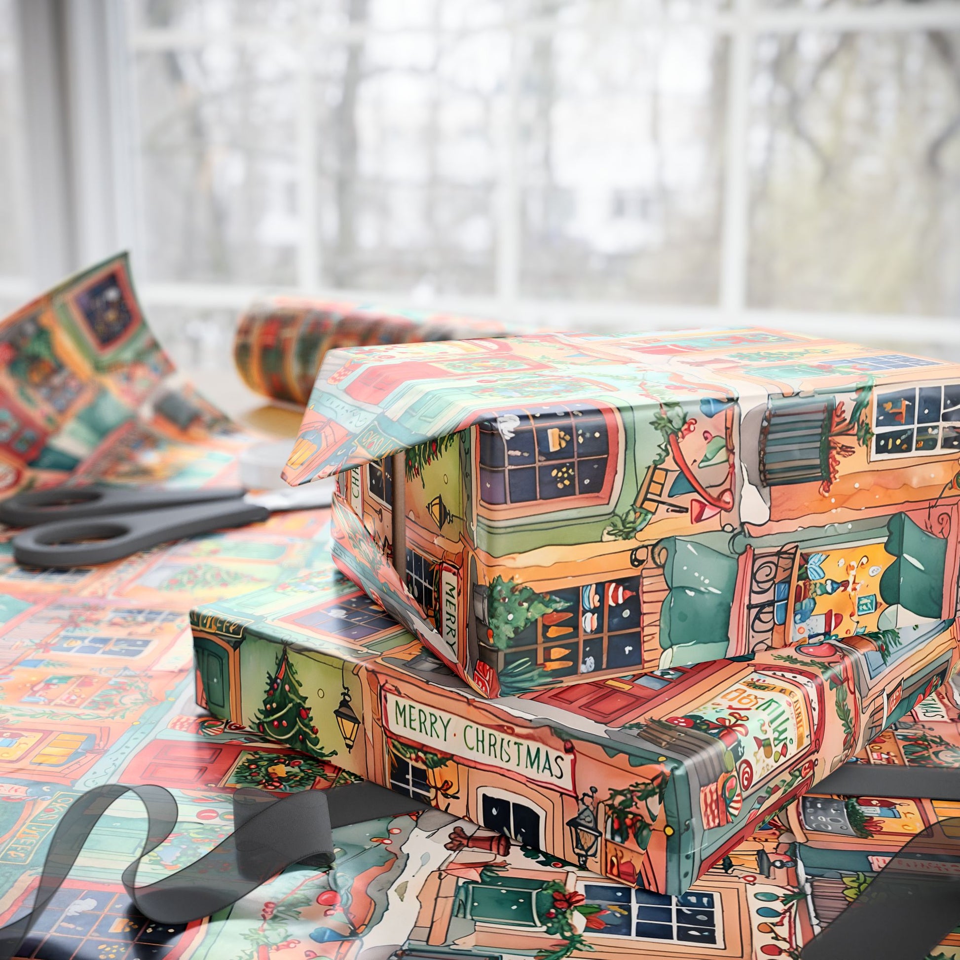 Festive Village Frenzy – Christmas Town Wrapping Paper