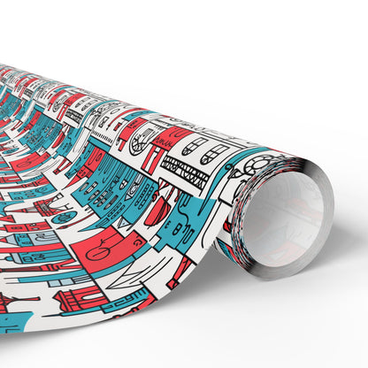 Wrapping Papers: Colorful Blue & Red Abstract Cityscape