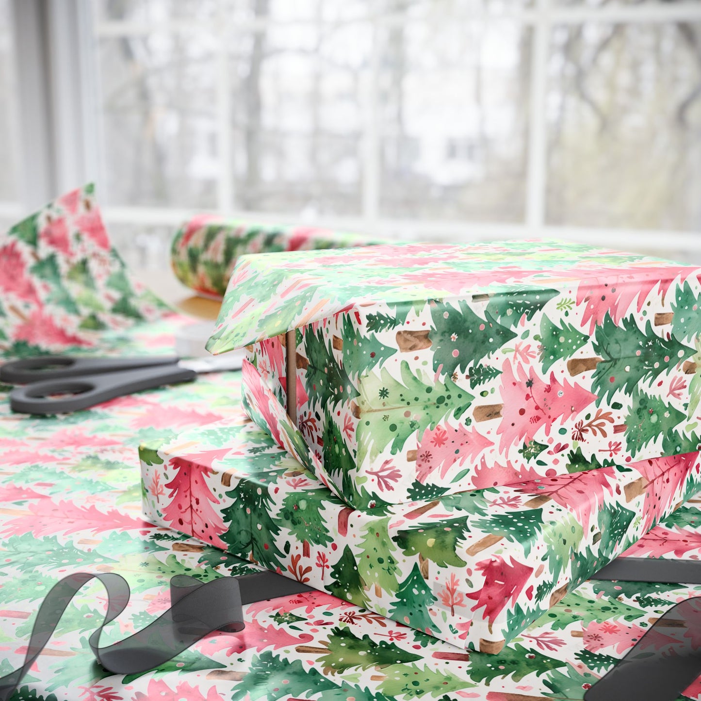 Pastel Pines & Peppermint Dreams – Whimsical Christmas Tree Wrapping Paper